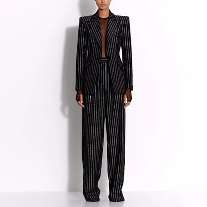 Striped Blazer And Pants Set Stylish Casual Wear