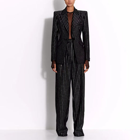Striped Blazer And Pants Set Stylish Casual Wear
