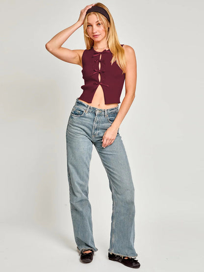 Bow Tie Hollow Out Solid Tank Top for Women