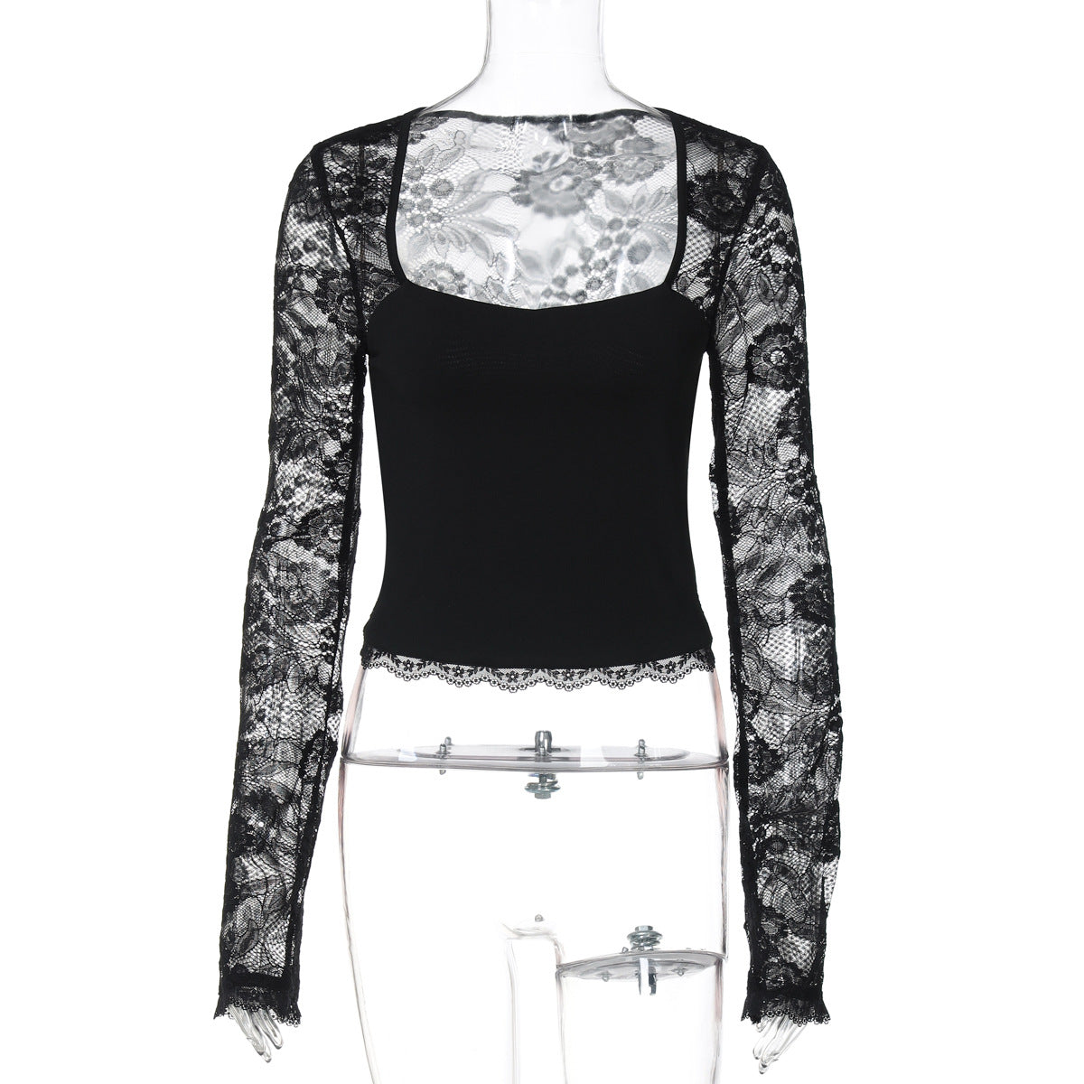 Fashionable Sexy Lace Hollow Long Sleeve Top