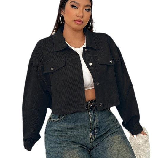 Casual Solid Color Jacket For Plus Size Women