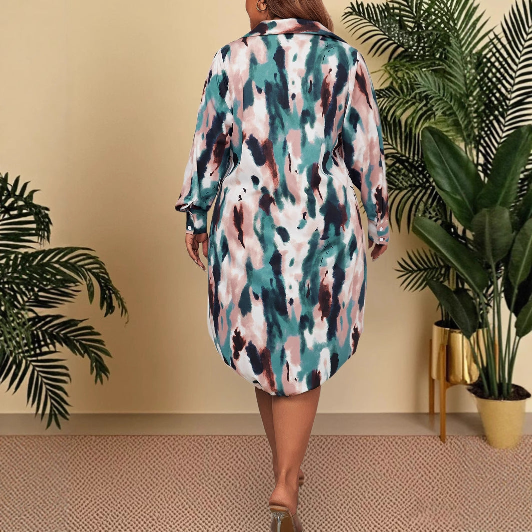 Plus Size Casual Polo Dress With Floral Print