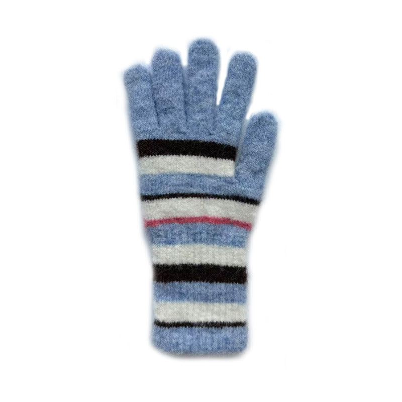 Rainbow Striped Knit Gloves Warm Casual Wool Blend Mittens