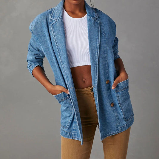 Casual Blue Denim Blazer for Women