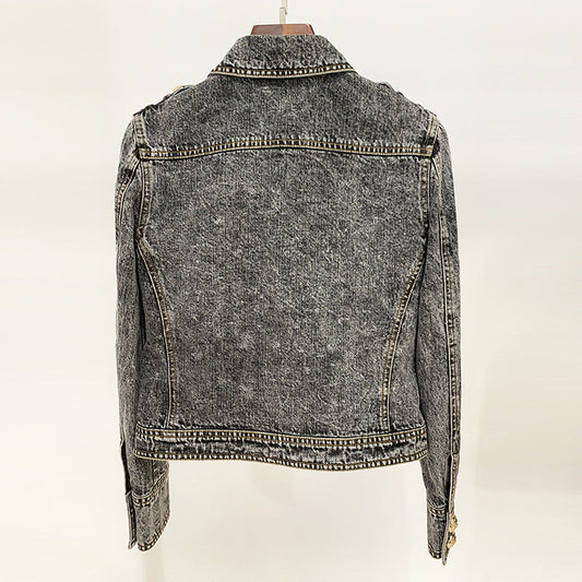 Lion Head Button Slim Fit Denim Jacket