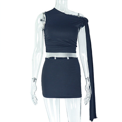 Asymmetrical Off-Shoulder Mini Dress Set With Tie Details