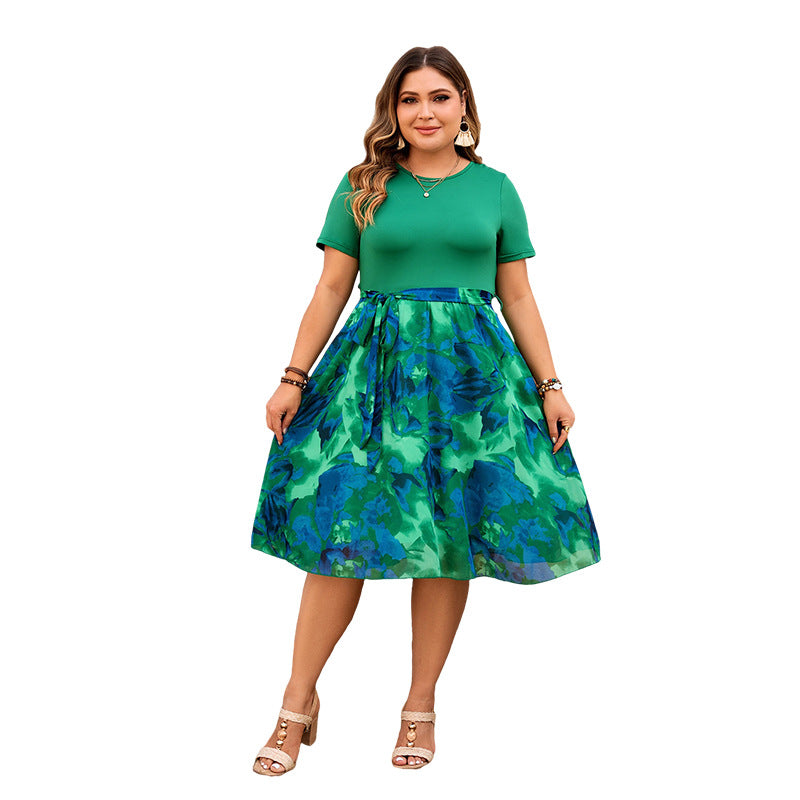 Green Floral Print Midi Dress Stylish Casual Dress for Women