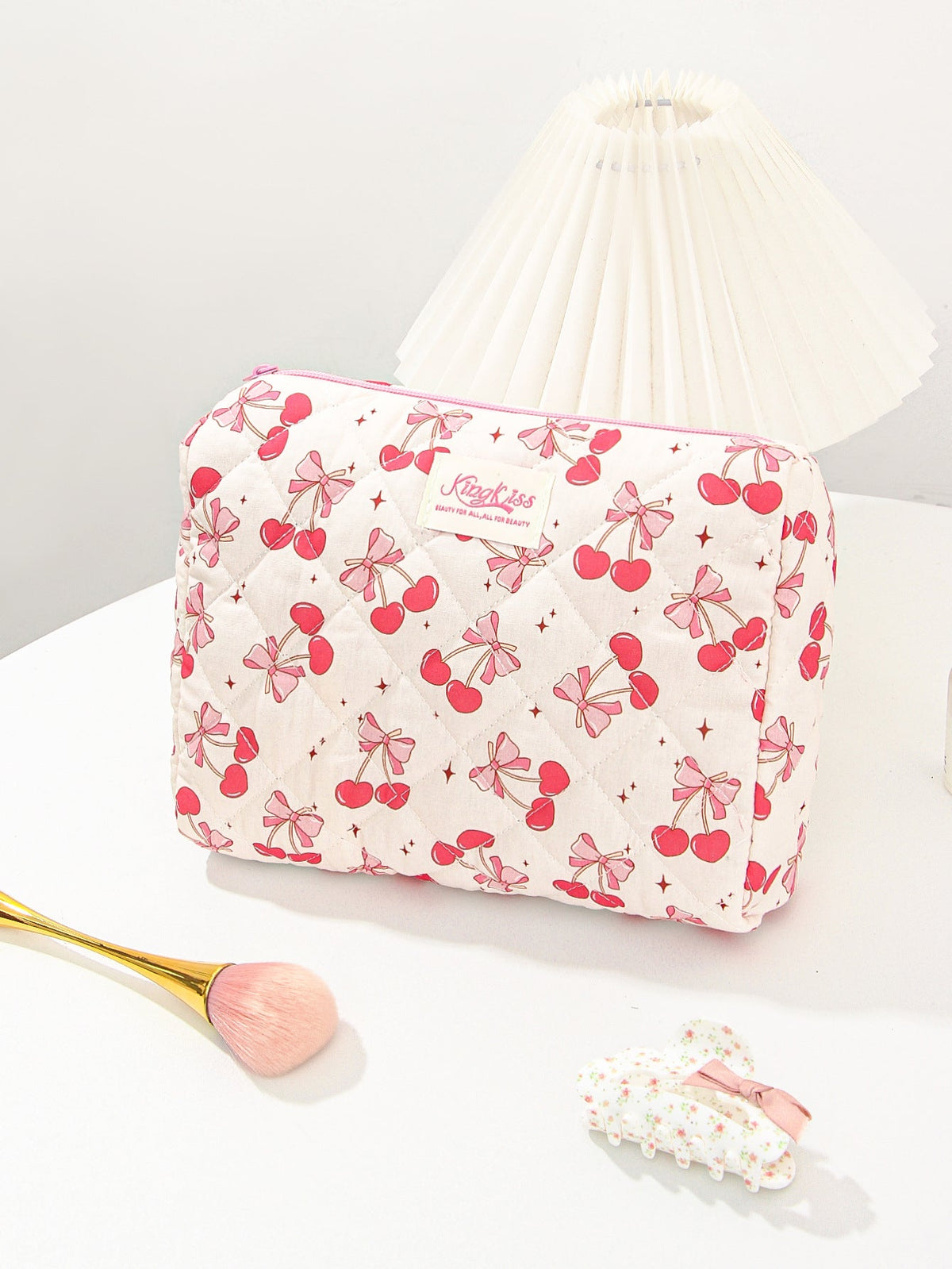 Cute Cherry Bow Print Travel Makeup Bag