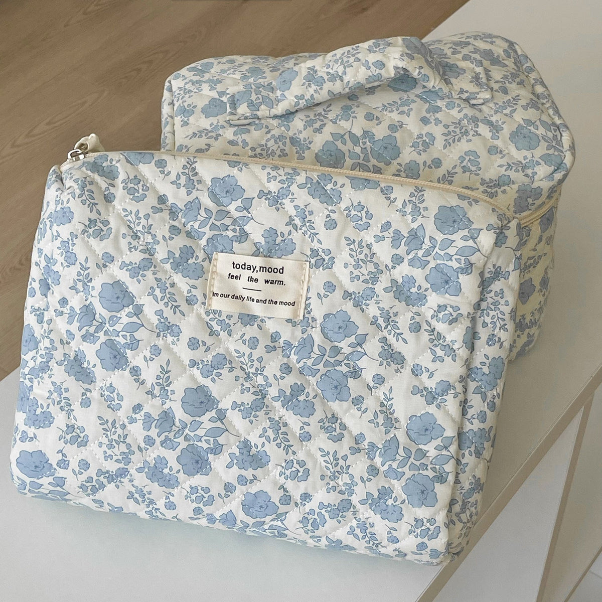 Blue Begonia Floral Makeup Bag Travel Pouch