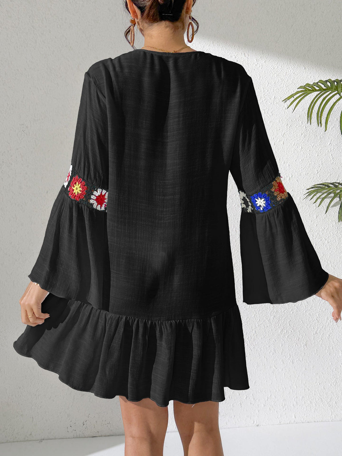 Women'S Bohemian Ruffle Beach Dress V-Neck Crochet A-Line Dress