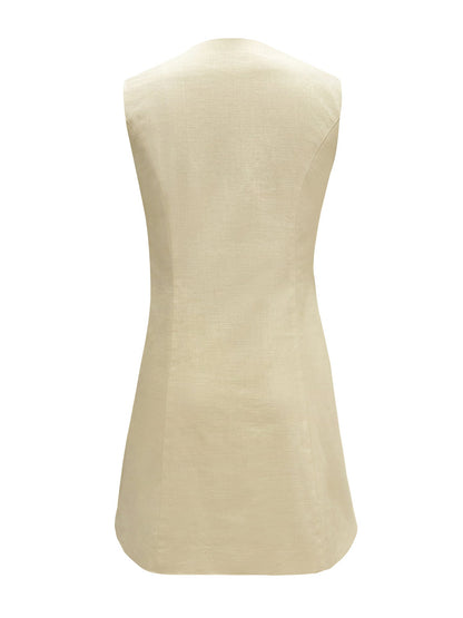 Slim Metal Buttons Sleeveless Mini Dress