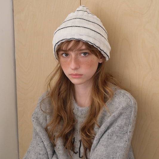Striped Knit Beanie Hat Soft Wool Blend Casual Winter Hat