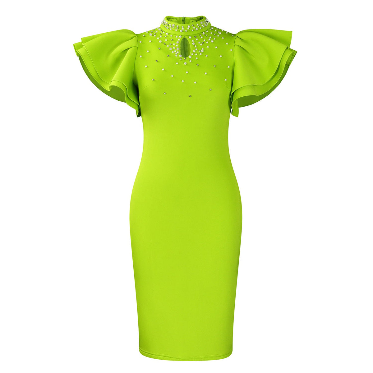 Fashionable Elegant Ruffled Sleeve Beaded Party Dress