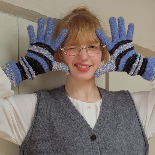 Striped Knit Fingerless Gloves For Women - Warm & Stylish