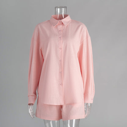 Cotton Long Sleeve Cardigan And Shorts Set Casual Chic