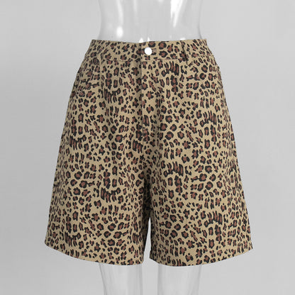 Cotton Leopard Print Shorts Trendy Casual Street Style