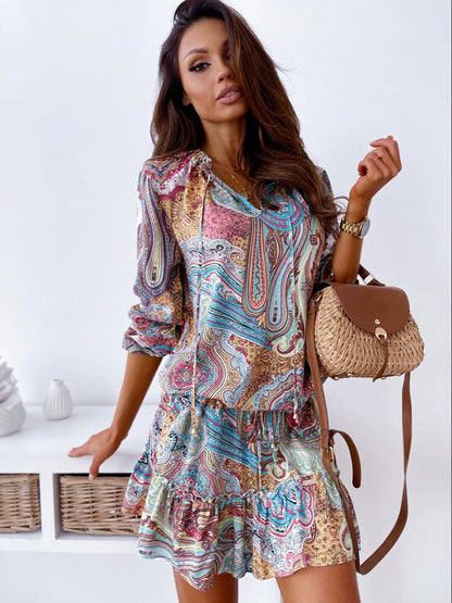 Printed Long-Sleeved Skirt Temperament Commuter Women'S Clothing
