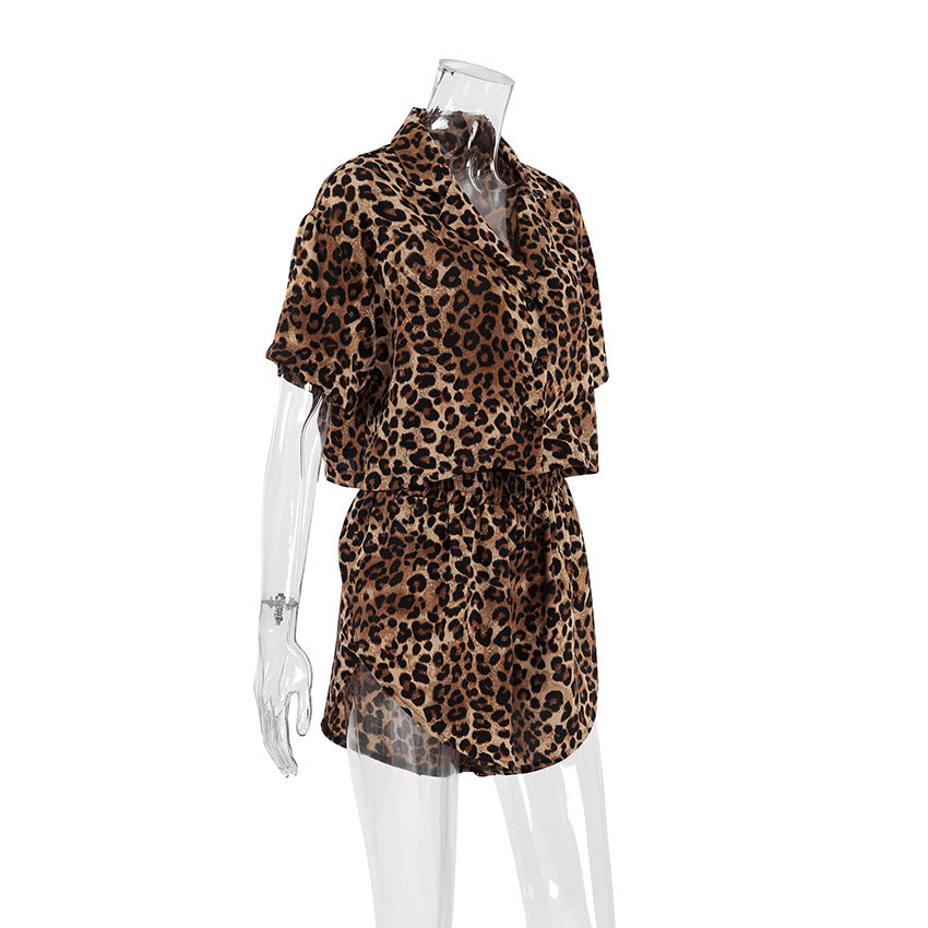 Leopard Print Lapel Sleepwear Sets