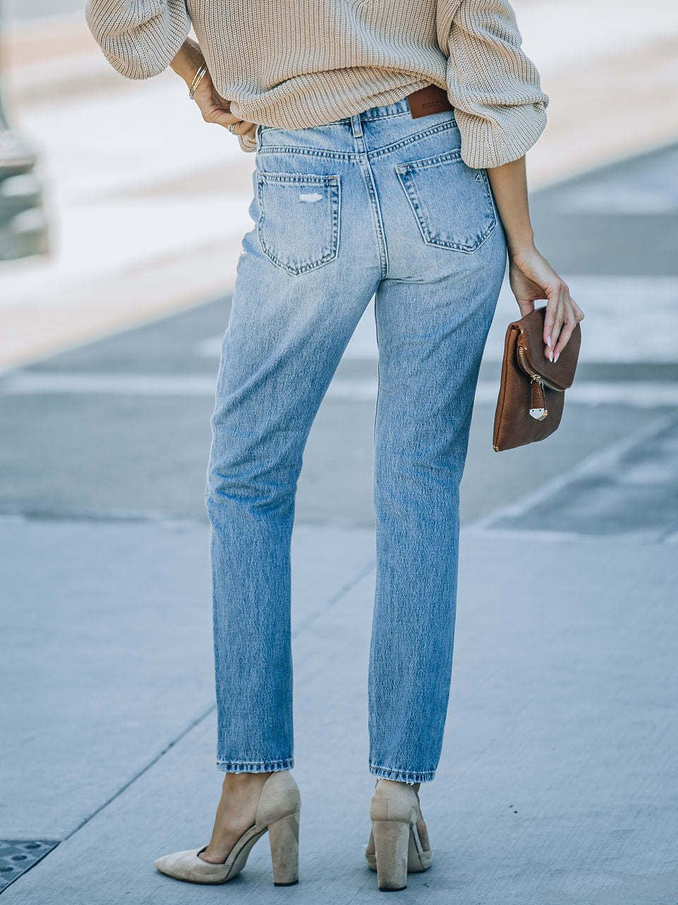 Women's Distressed High-Waisted Skinny Jeans Casual Denim Pants