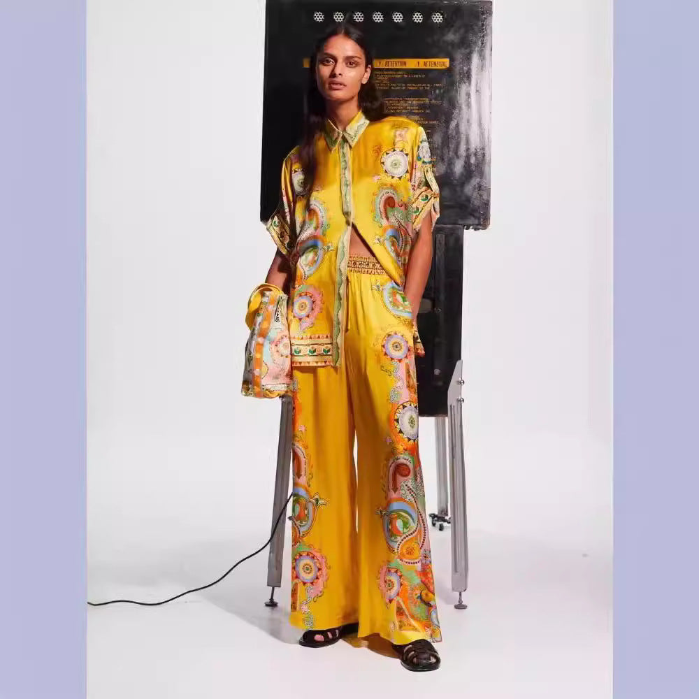 Floral Print Satin Pajama Set Elegant Casual