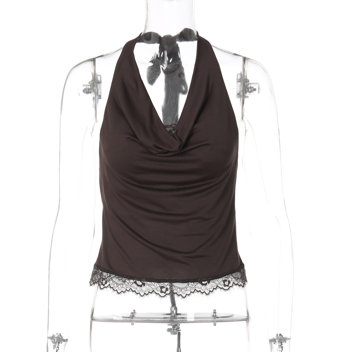 Lace Panel Spaghetti Strap Slim Fit Top for Women