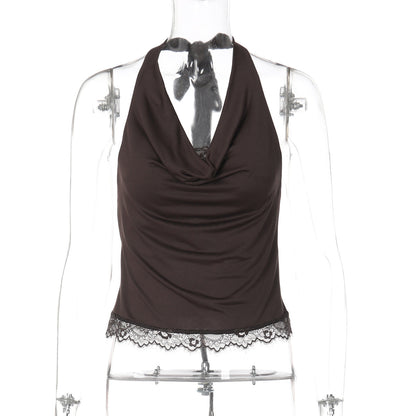 Lace Panel Spaghetti Strap Slim Fit Top for Women