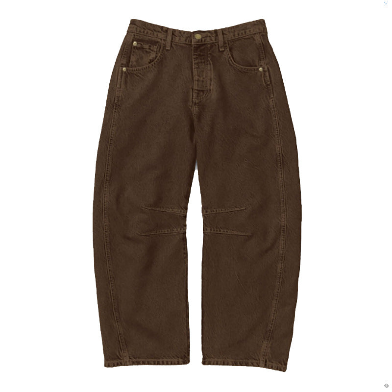 Washed Mid Rise Loose Barrel Jeans