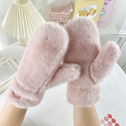 Simple Winter Thick Fuzzy Plush Thermal Gloves