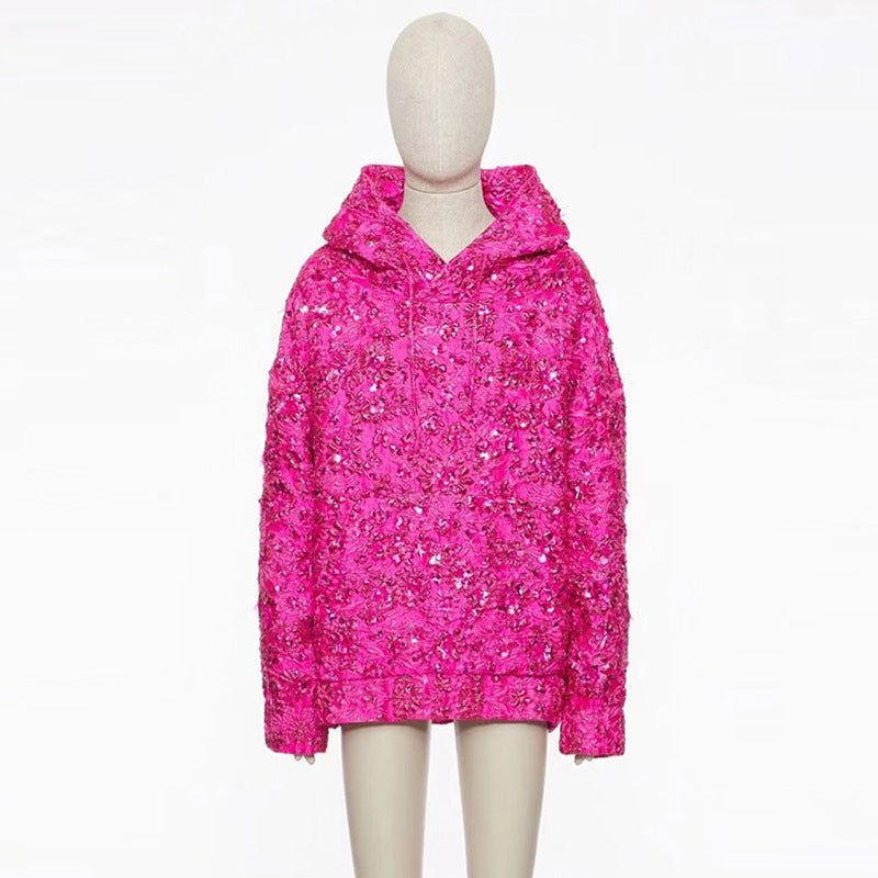 Fashion Pink Casual A-Line Dress With Beaded Embellishments