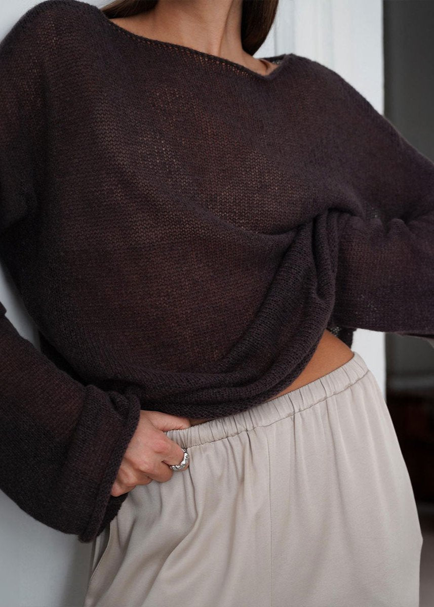 Sheer Knit Sweater Red Lightweight Relaxed Fit