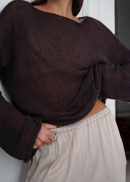 Sheer Knit Sweater Red Lightweight Relaxed Fit