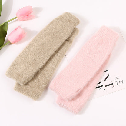 Cute Fuzzy Warm Solid Color Fingerless Gloves