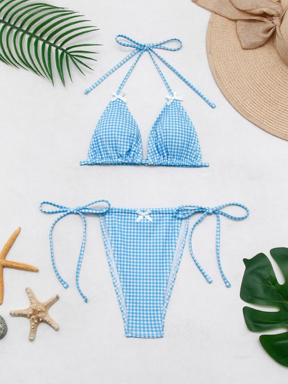 Cute Floral Gingham Bikini Swimwear