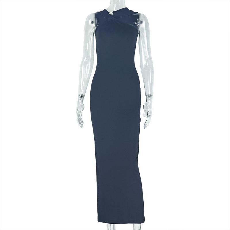 Elegant Solid Color Metallic Pleated Bodycon Dress