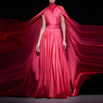 Long Pleated Chiffon Dress Elegant Street Style