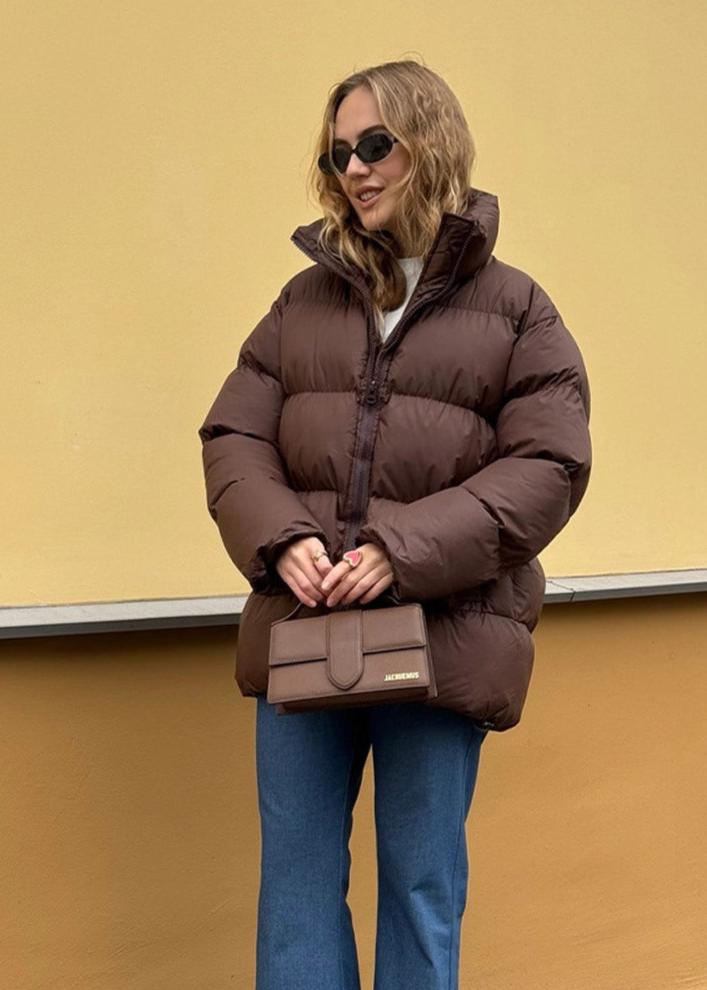 Chocolate Brown Hooded Quilted Puffer Jacket