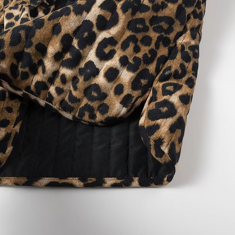 Corduroy Leopard Bow Casual Padded Vest