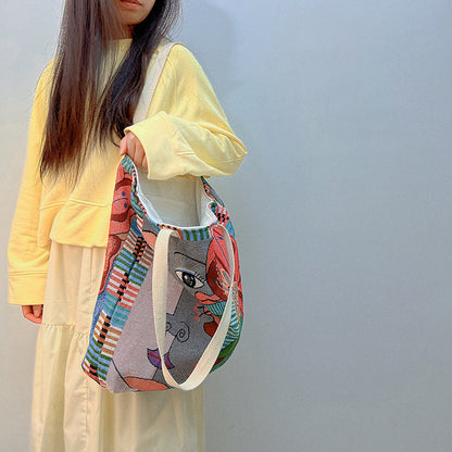 Cultural Floral Canvas Shoulder Bag Retro Style