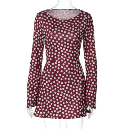 Polka Dot Print Slim Fit Short Sleeve Dress