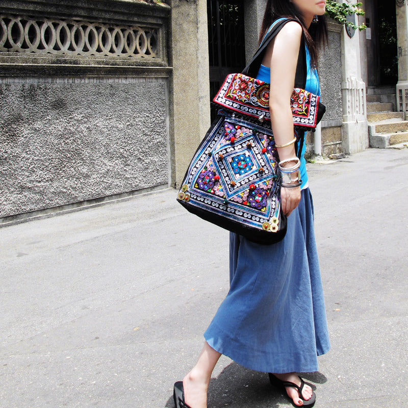 Original Ethnic Embroidery Bag Large Capacity One Shoulder Portable Bag Travel Bag Canvas Bag Women'S Bag