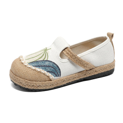 Minimalist Color Matching Ethnic Embroidered Women'S Cloth Shoes With Shallow Mouth, Lazy Kick, Comfortable Knitted Sole