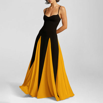 New Women's Casual A-Line Dress Solid Color Pleated Maxi Dress