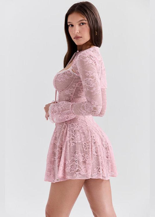 Lace Mini Dress Floral Coral Fit And Flare