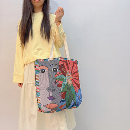 Cultural Floral Canvas Shoulder Bag Retro Style