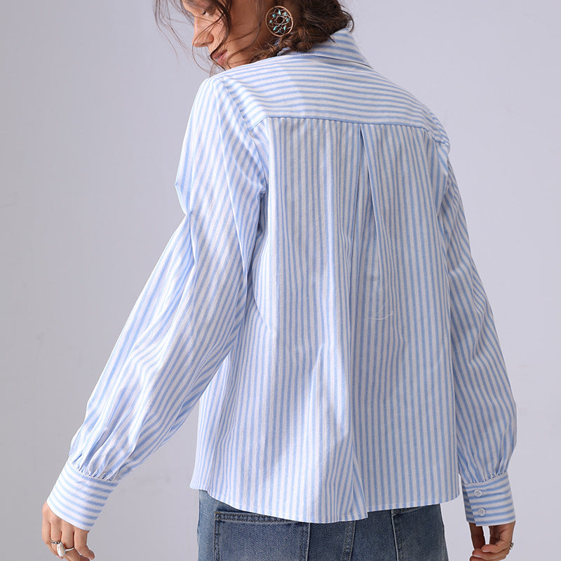 Casual Striped Embroidered Long Sleeve Shirt