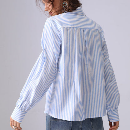 Casual Striped Embroidered Long Sleeve Shirt