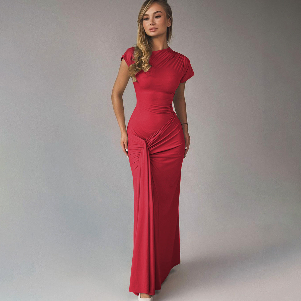 Elegant Fitted Ruffled Short Sleeve Dress