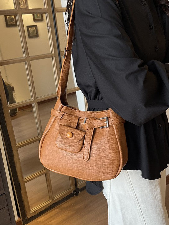 Trendy Shoulder Bag with Litchi Texture and Decorative Strap