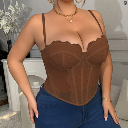 Plus Size Lace Embroidered Bralette With Boning For Sexy Chic Style