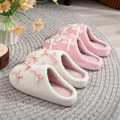Bow Knot Plush Warm Winter Indoor Slippers